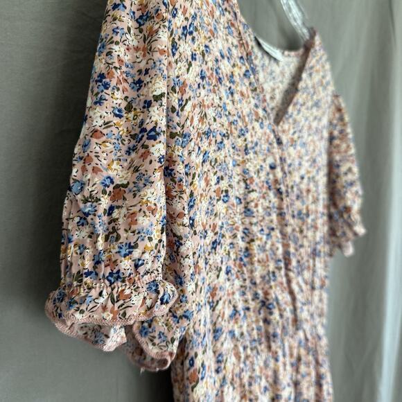 Manydress Floral Midi Dress Pink Ruffle Prairie Style Boho Women's Size Medium - Picture 5 of 13